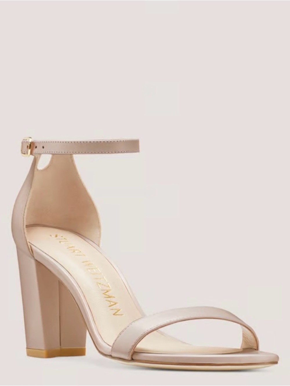 Stuart Weitzman Blush Nude Ankle-Strap Block Heel Sandal